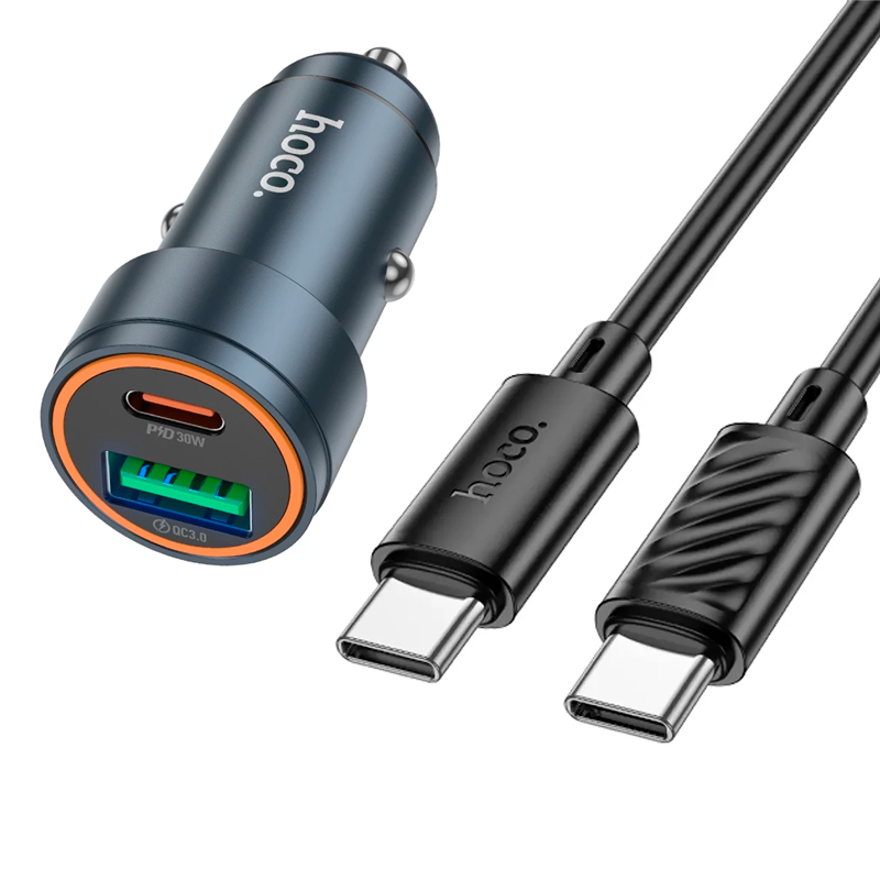 Cargador De Auto Dual Usb Tipo C Hoco Z57a 30w + Cable Tipo C - Imagen 2