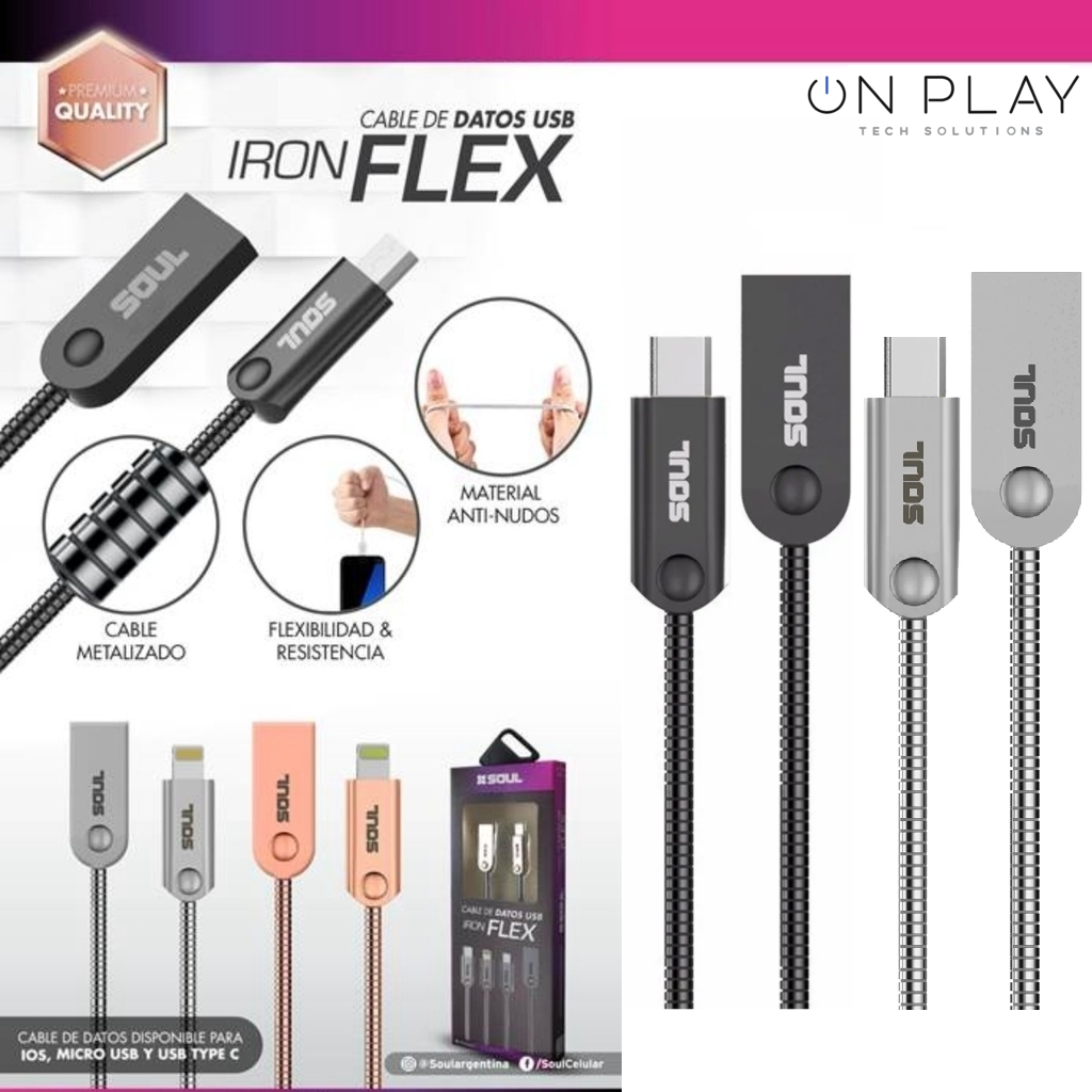 CABLE USB IRON FLEX SOUL METÁLICO TIPO C –