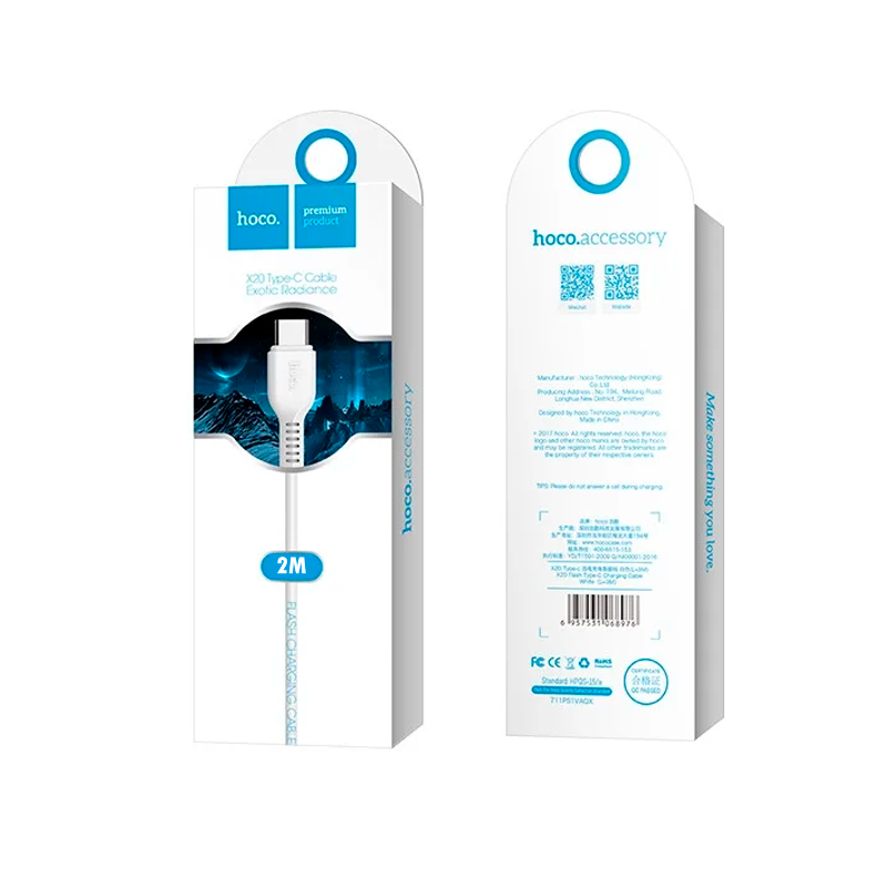 Cable Usb a Tipo C Hoco X20 Flash 2 Metros Blanco - Imagen 4