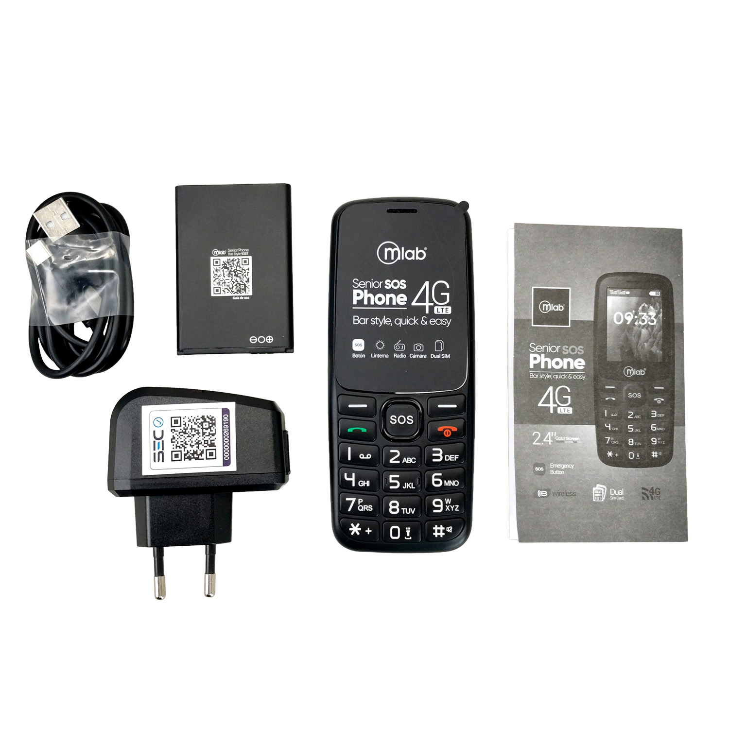 Telefono Celular Senior Adulto Mayor Microlab 9387 Sos 4g Negro - Imagen 5