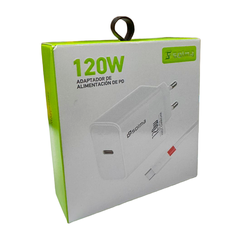 Cargador Carga Rapida Solma 120w + Cable Tipo C Blanco - Imagen 2
