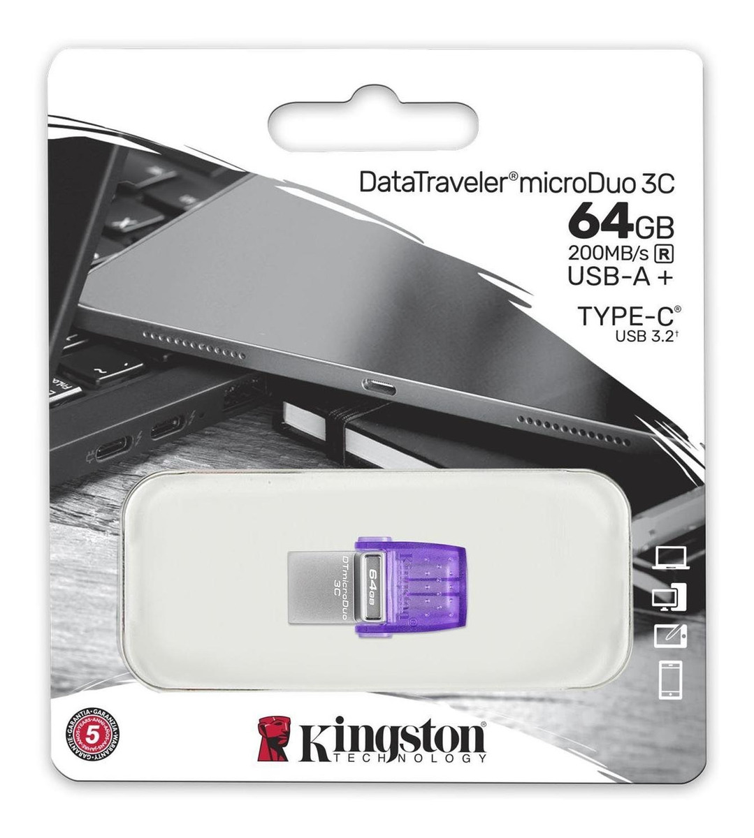 Pendrive Kingston Datatraveler Microduo 3c 64 Gb 3.2 Morado - Imagen 5