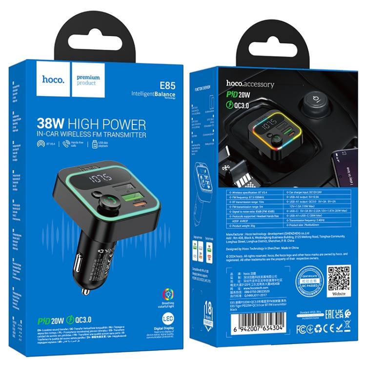 Cargador de Auto Transmisor Hoco E85 Rgb 20w Qc 3.0 Negro - Imagen 4