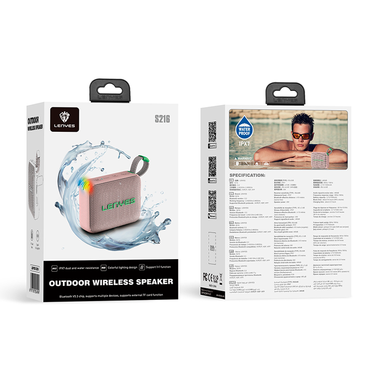 Parlante Bluetooth Lenyes S216 Resistente Al Agua 6w Rosado - Imagen 4