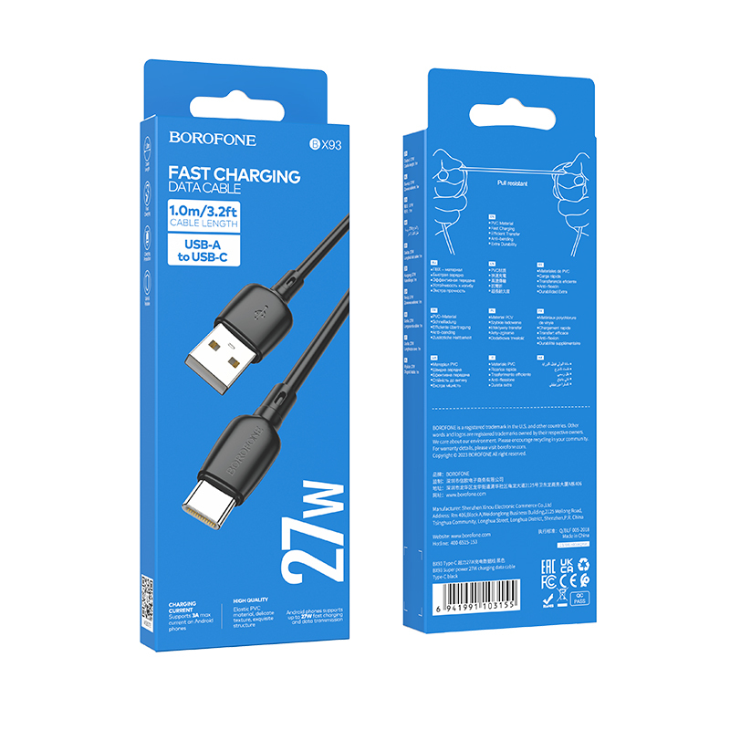 Cable Usb a Tipo C 27w Borofone Bx93 Negro - Imagen 4